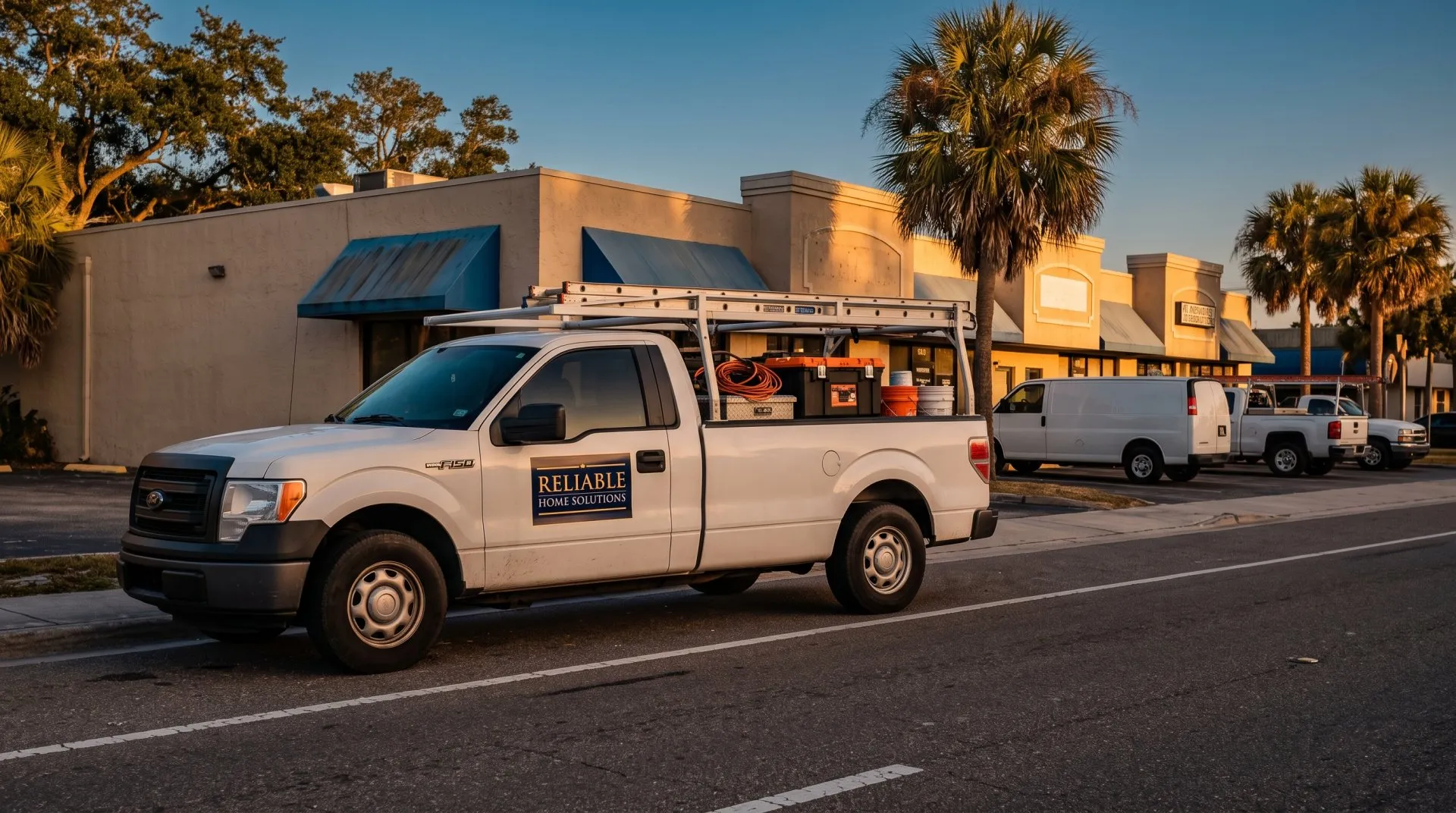 A contractor truck at a job site along the Alternate 19 corridor in Palm Harbor, Florida