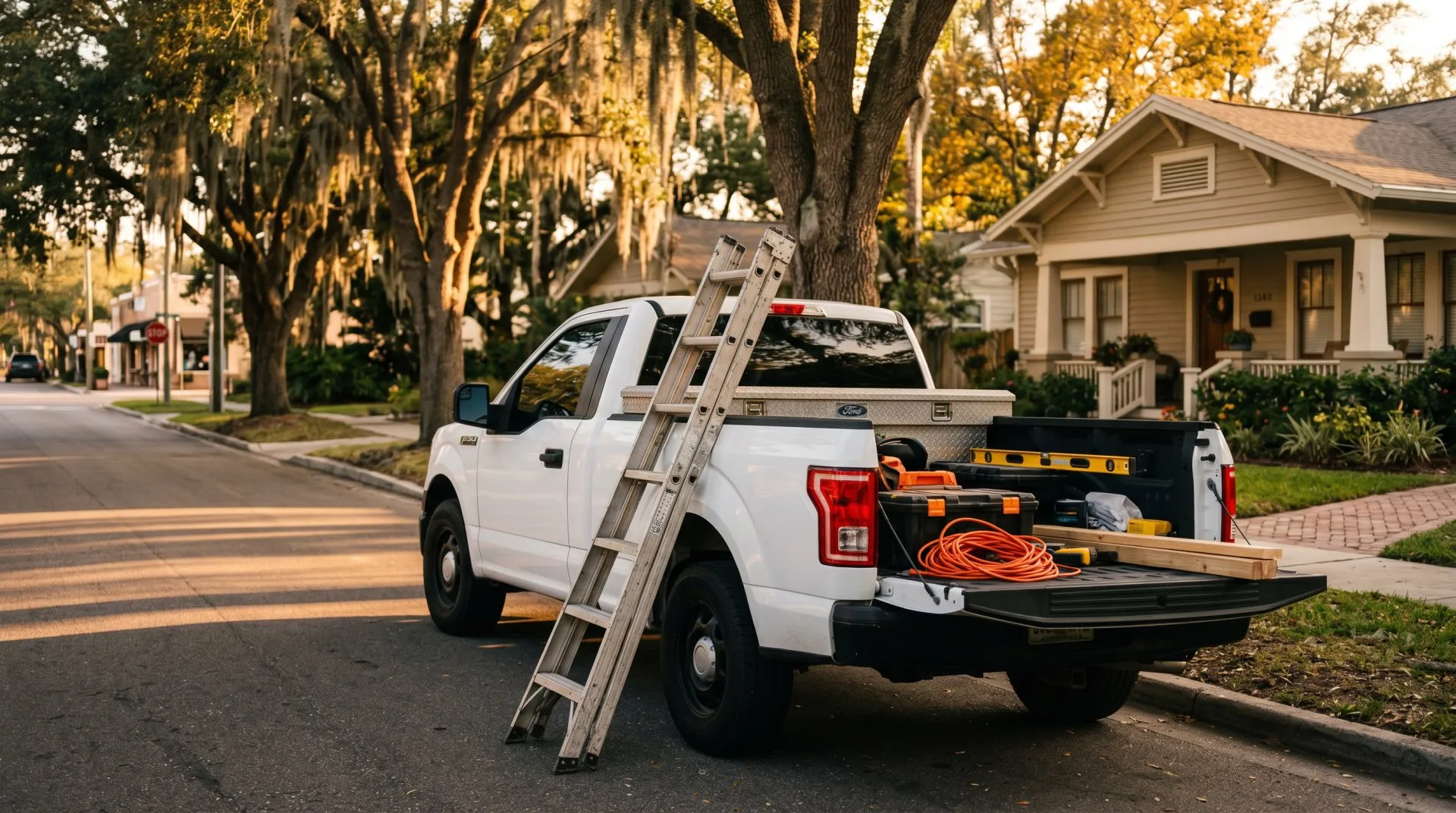 A contractor truck at a job site near Main Street in Safety Harbor, Florida