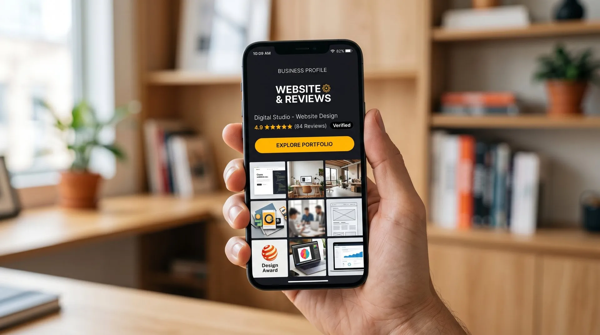 A phone displaying a complete, professional Google Business Profile for a Tampa Bay contractor