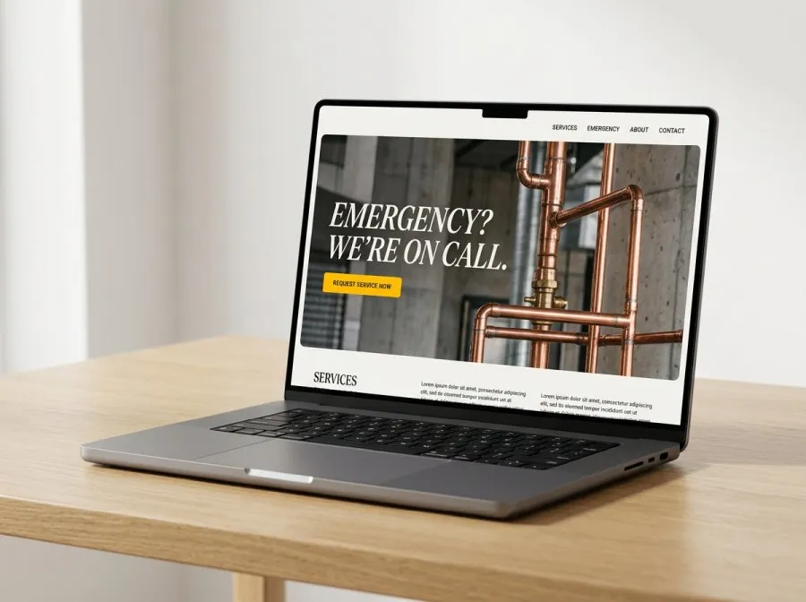 Desktop and mobile preview of the reference plumbing onepage website, live and clickable