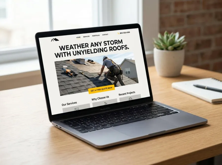 Desktop and mobile preview of the reference roofing onepage website, live and clickable